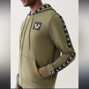 True Religion Mens Logo Tape Trim Full Zip Hoodie Large Authentic Pre-Owned